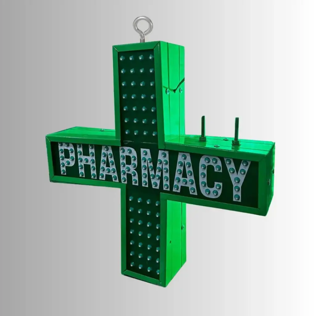 PHARMACY Plus Sign Double Sided Flashing Shop Accessories Green Outdoor Display. Ultra Bright Xxl 18"X18" Led Light,2 Hanging Modes